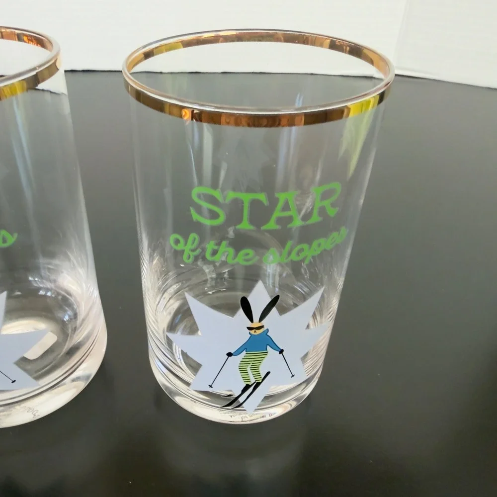 Anthropologie Highball Glasses Unisex OS Clear NEW Star of the Slopes Ski Bunny